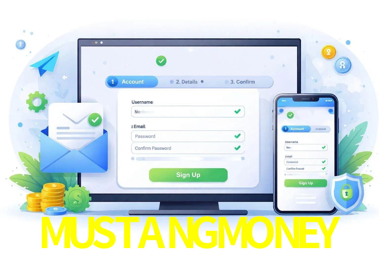 Registro de nuevo usuario y configuración de cuenta MUSTANGMONEY
